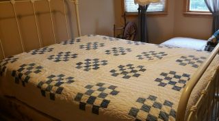Vintage Handmade Quilt 72 X 82l " Cotton Blues & White - - Patchwork Square