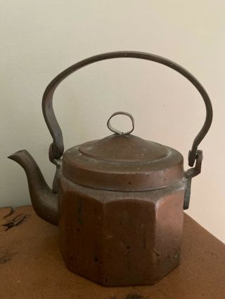 Antique / Vintage Small 2 - Cup Copper Tea Pot With Brass Handle And Spout
