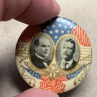 1900 1 1/2 " William Mckinley Teddy Theodore Roosevelt Button President Unlisted