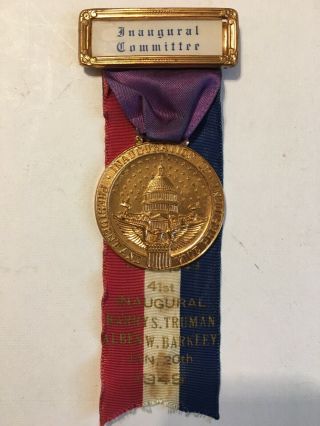 Rare 1949 Harry S.  Truman Inaugural Committee Ribbon W/ Medal