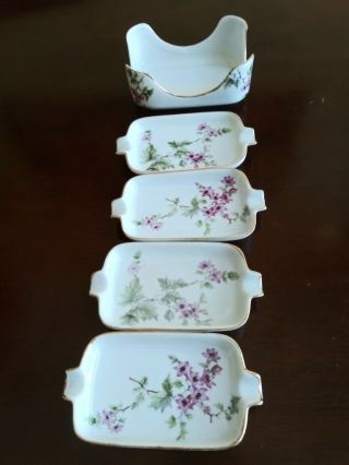 Set Of 4.  Vintage Porcelain Trinket Dish Floral Gold Trim