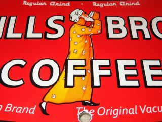 Vintage Hills Bros Coffee Die - Cut Can 7 3/4 " Porcelain Metal Gasoline & Oil Sign