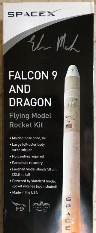 Elon Musk Autographed Spacex Falcon 9 And Dragon Model Rocket Signed Very Rare