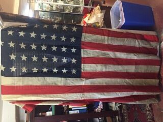 Antique Fabric 38 Star American Flag.  Much Repaired.  7 
