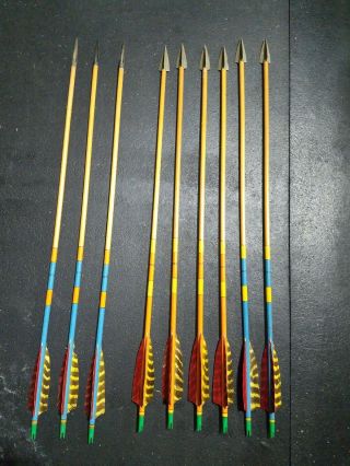 Antique Vintage Wooden Arrows With Bi And Tri Metal Broad Heads