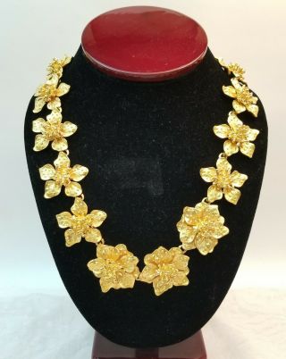 Vintage Kjl Kenneth J Lane Necklace Gold Tone Dogwood Flower W/ Extender Jewelry