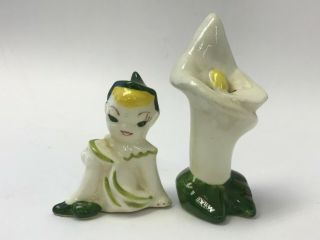 Vintage Pixie Elf Sprite Fairy White Flower Lily Salt and Pepper Shaker 3