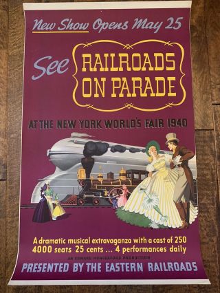 1939 1940 York World’s Fair Railroads On Parade Poster Rare