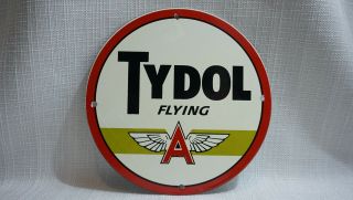 Vintage Tydol Flying A Porcelain Sign Gas Motor Oil Metal Pump Station Gasoline