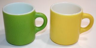 Vintage Coffee Mugs Cups,  Green/yellow Textured Milk Glass Retro