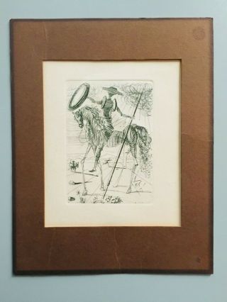 Vintage Salvador Dali Don Quixote Etching Signed Plate Certificate 1966 Lt Ed