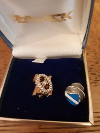 Rare Theta Xi Fraternal Badge - 10k Yellow Gold Diamond & Seed Pearls Pin 1970 