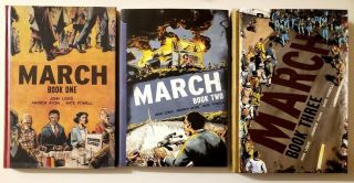 Rare Full Set Of 3 Graphic Novels March Books 1,  2,  3 Each Signed By John Lewis