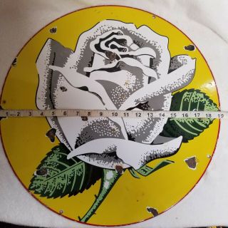 Vintage White Rose Gasoline Double Sided Porcelain Metal Sign 19 " Collector 