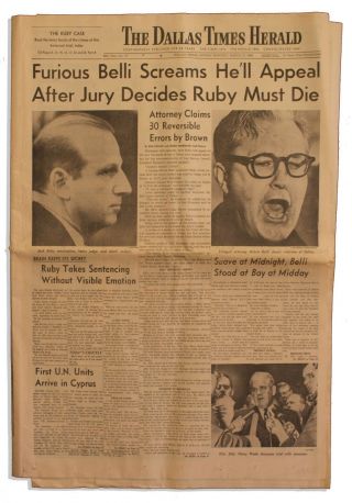 Jack Ruby Sentenced To Death Dallas Newspaper 1964