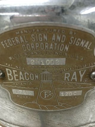 Federal Sign And Signal Beacon Ray 12 Volt Model 175 Non Restored