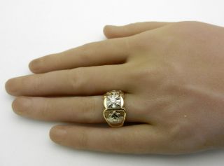 Vintage HEAVY Masonic 0.  25 ct Diamond 14k Two Tone Gold Men ' s Ring size 10 2