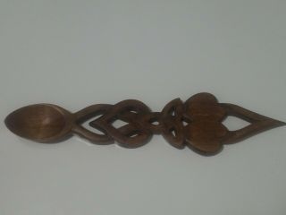 Vintage Antique Primitive Folk Art Wood Carved Celtic Hearts Love Spoon