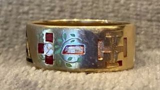 Vintage 1957 14k Yellow Gold Masonic Enameled Ring - Size 8 3