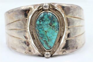 Navajo Vintage Old Dead Pawn Sterling Silver Turquoise Cuff Bracelet