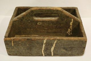 Great Vintage Primitive Wooden Tote Tool Box Nail Farm Caddy Carrier Farmhouse