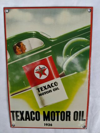 Old Vintage Dated 1936 Texaco Motor Oil Porcelain Enamel Gas Pump Station Sign