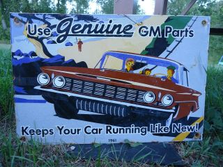 Vintage 1961 Gm Parts Porcelain Enamel Dealership Sign Chevy Car Truck