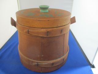 Antique Wooden Lidded Firkin Sugar Bucket 8 " In Diameter & 81/2 " High