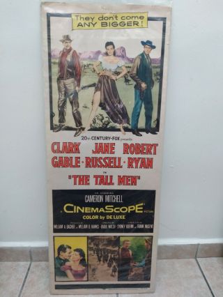 Vtg 1955 Western Movie Poster " The Tall Men " Clark Gable 14x36 "