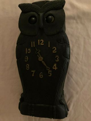 Vintage Black Forest Wood Carved Moving Eyes Owl Clock With One Key German