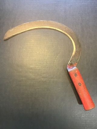 Vintage Wood Handle Corn Knife Sickle Scythe Primitive Farm Tool Cutter