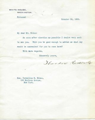 Theodore Roosevelt 1903 Typed Letter Signed As President - White House