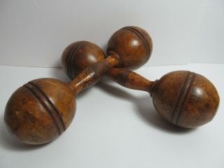 Antique Wood Dumb Bells Exercise Weights
