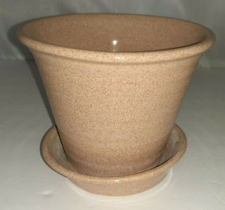 Vintage Usa Pink Speckled Plant Pot Attached Saucer 5 3/8 " Dia,  4 1/4 " Tall