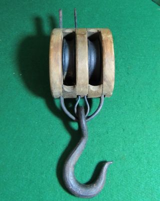 Vintage Double Wooden Pulley Easton Pa - N -