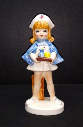 Vintage Lefton China Little Girl Nurse Figurine With Tray