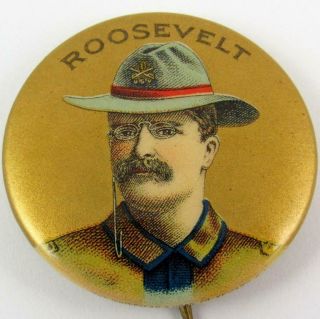 1898 Theodore Teddy Roosevelt Rough Rider Political Campaign 1.  25 " Pin Button