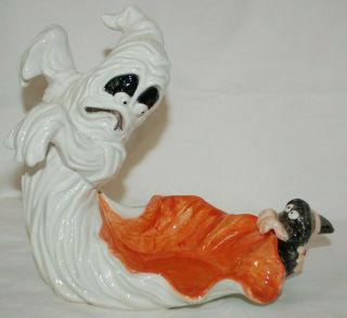 Vtg Fitz & Floyd Halloween Rare Ghost & Witch Spider Candle Holder Dish