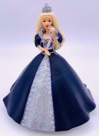 1999 Millennium Princess Barbie Hallmark Ornament Blue Dress With Disco Ball