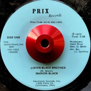 Marion Black - Listen Black Brother - 45 Rare Ohio Sweet Soul/funk 1972 Listen