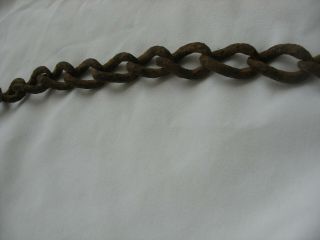 Antique Twisted Rusty Iron Chain 28 " Long With Rusty S Hook Old Farm Barn Find