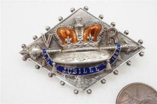 Antique English Silver & Enamel Queen Victoria Golden Jubilee Brooch C1887