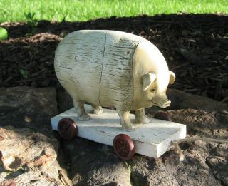 Pig Animal Pull Toy Sculpture Primitive/french Country Farmhouse Decor