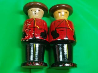 Vintage Wooden Rcmp (mountie) Salt And Pepper Shakers Canada