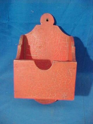 19thc Primitive Wood Wall Hanging Match Holder W Old Red Paint