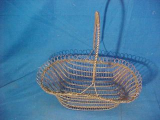 19thc Victorian Era Hand Crafted Small Wire Basket W Handle 8 X 5 "