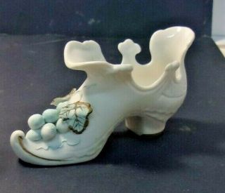 Vintage Lefton China Victorian Shoe Boot With Applied Grapes And Leaves 2453