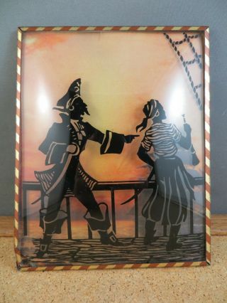 Vintage Pirate Ship Captain Convex Glass Silhouette Framed Art Picture 5x4 7