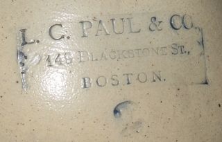 Antique Stoneware Jug L.  C.  Paul & Co Blackstone St Boston Ma