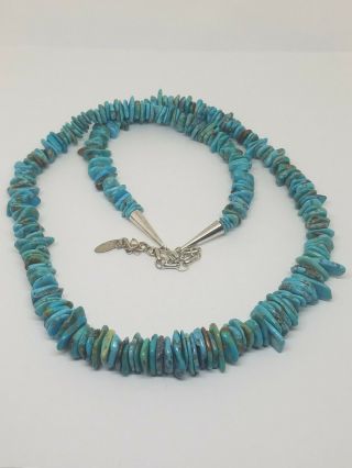Vintage Rb Running Bear Sterling Blue Turquoise Graduated Bead Long Necklace